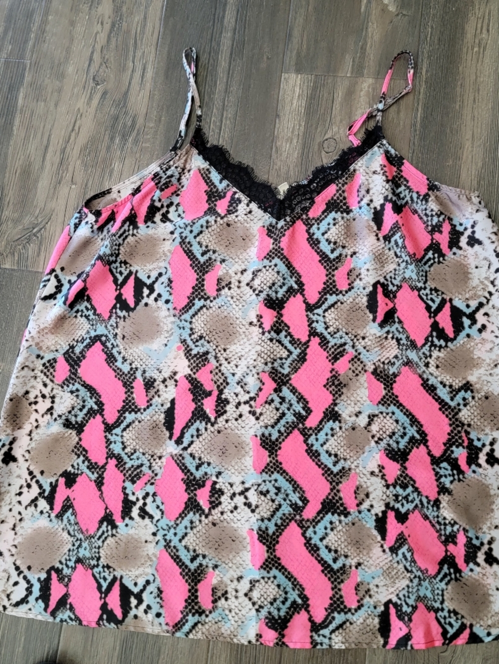 Neon Pink & Beige Snake Print Lace Trim Cami